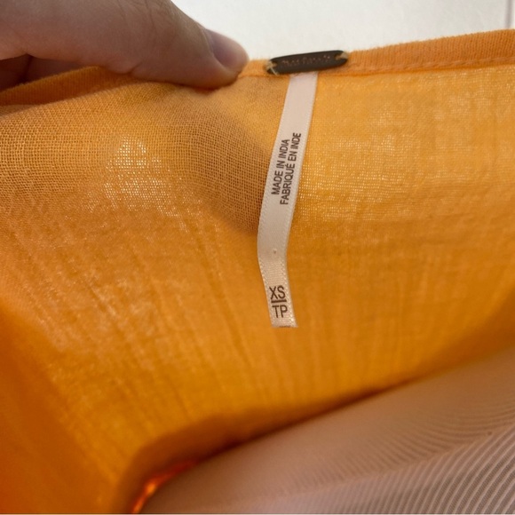 Free People Womens Market Embroidery Trim Tassel Tie V-Neck Tee Carrot Orange XS - Picture 15 of 15